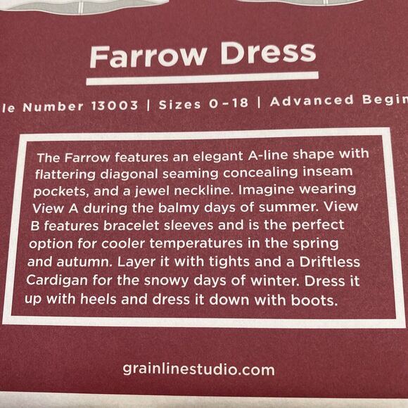 Grainline Studio Sewing Pattern Style #13003 Farrow Dress Ladies Sz 0-18 UNCUT - Picture 2 of 6